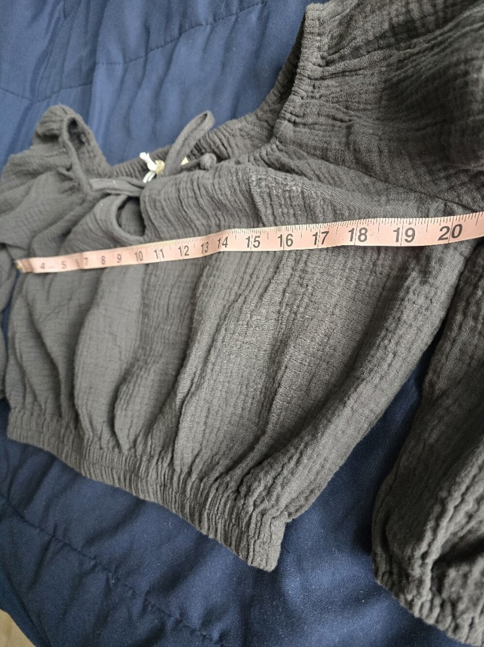 Marine Layer Tiana Double Cloth Cropped Off-Shoulder Blouse In Dark Grey - Picture 5 of 5